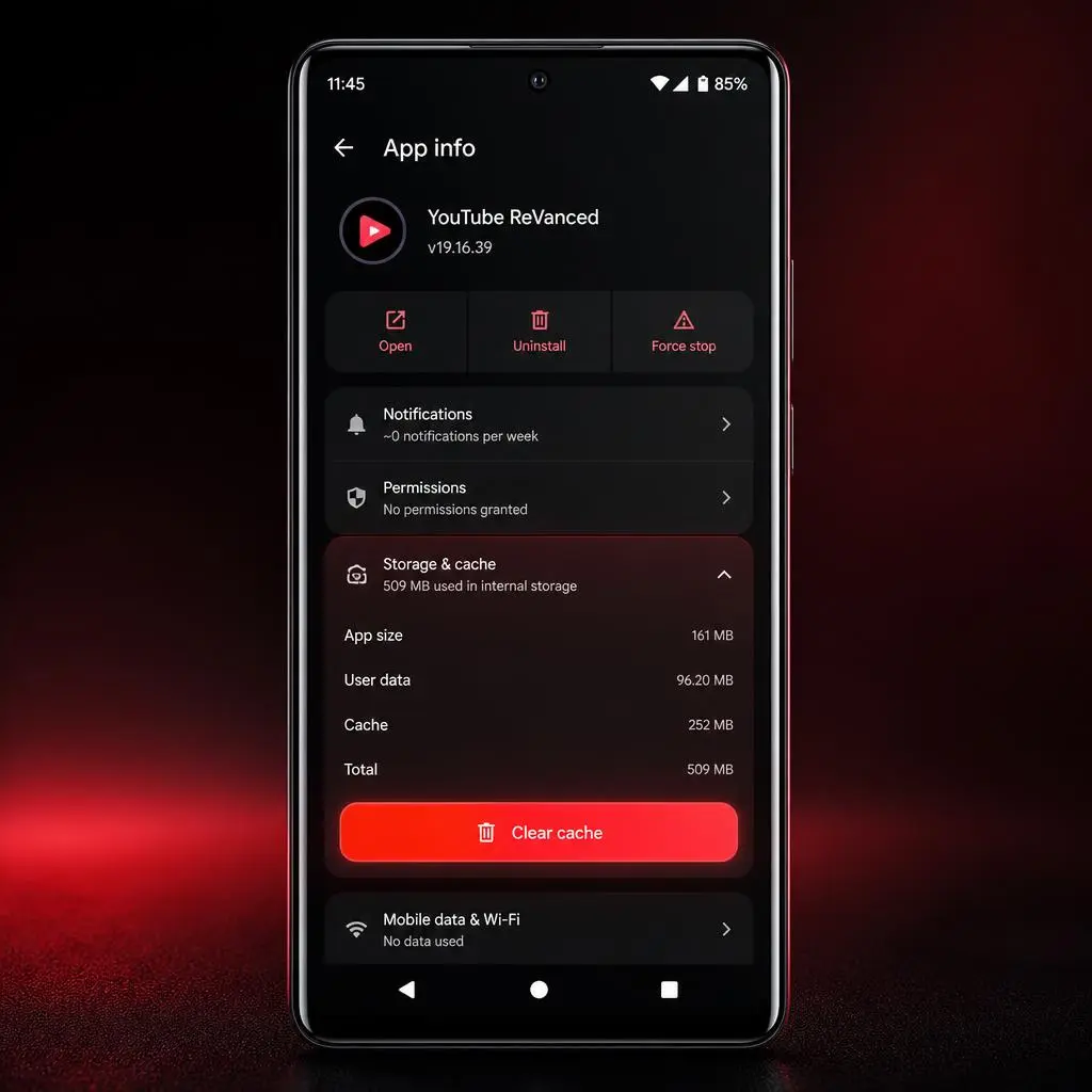 Clear YouTube ReVanced cache to fix buffering and playback issues